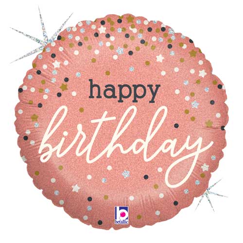 18" HBD Rose Gold Confetti Balloon