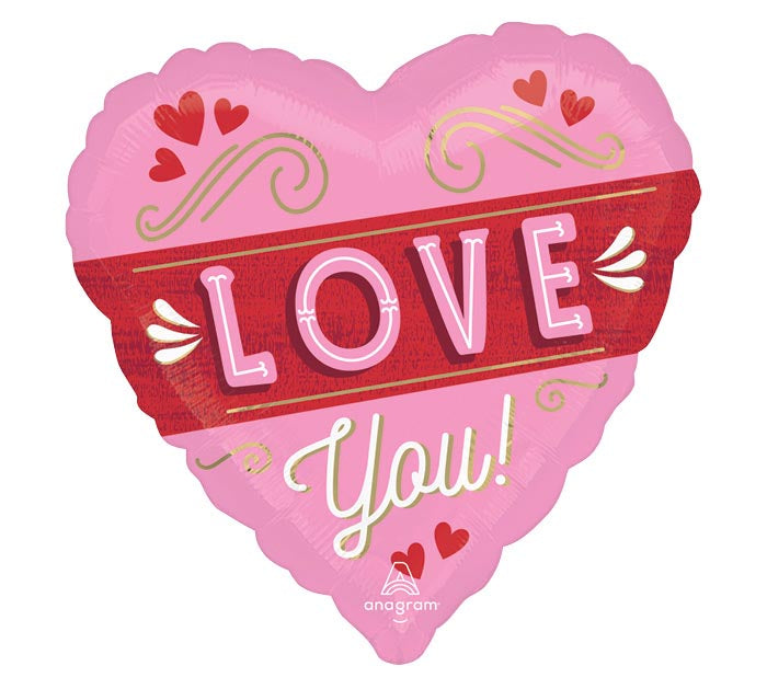 28" Love Heart Retro Foil Balloon