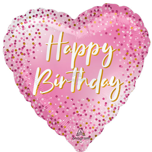 18" HBD Sparkle Heart Foil Balloon