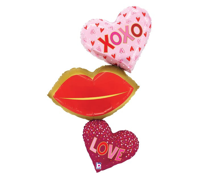 40" Heart Lips XOXO Trio Balloon