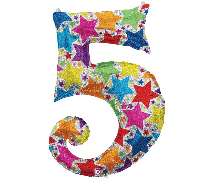 34" Number 5 Holographic Stars Balloon