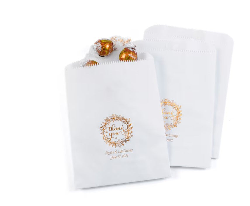 Rustic Personalized White Treat Bags