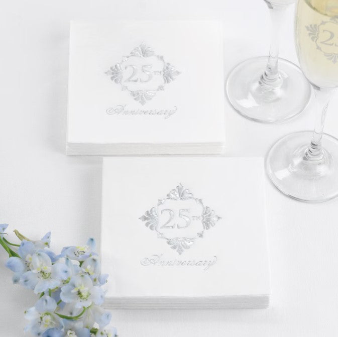 Silver 25 Anniversary Beverage Napkins