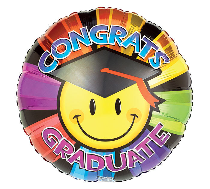 17” Smiley Grad Foil Balloon, [Premier Gifts and Balloons], Balloons, Premier Gifts 'n Balloons