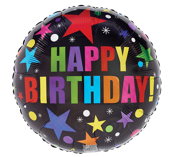 17" Pkg HBD Stars Foil Balloon, [Premier Gifts and Balloons], Balloons, Premier Gifts 'n Balloons