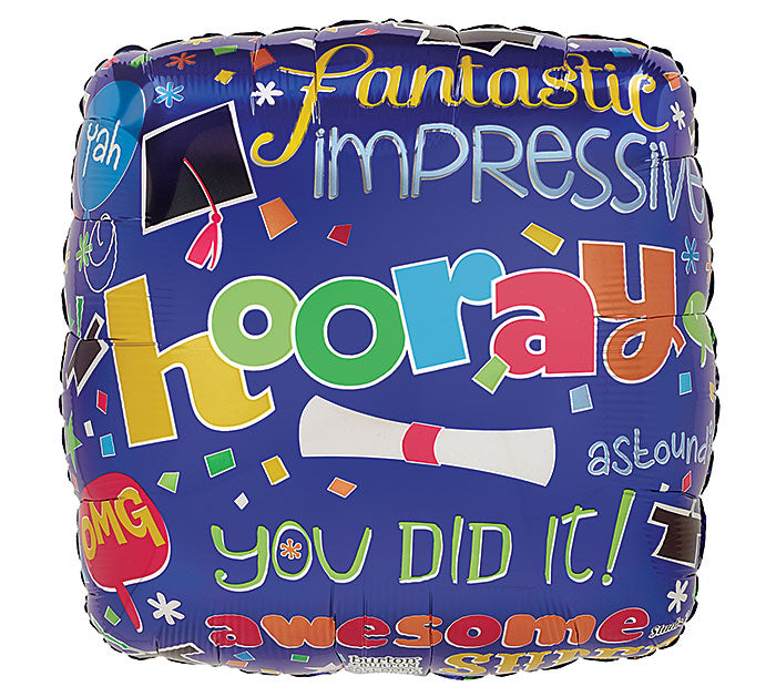 17” Hooray Grad Foil Balloon, [Premier Gifts and Balloons], Balloons, Premier Gifts 'n Balloons