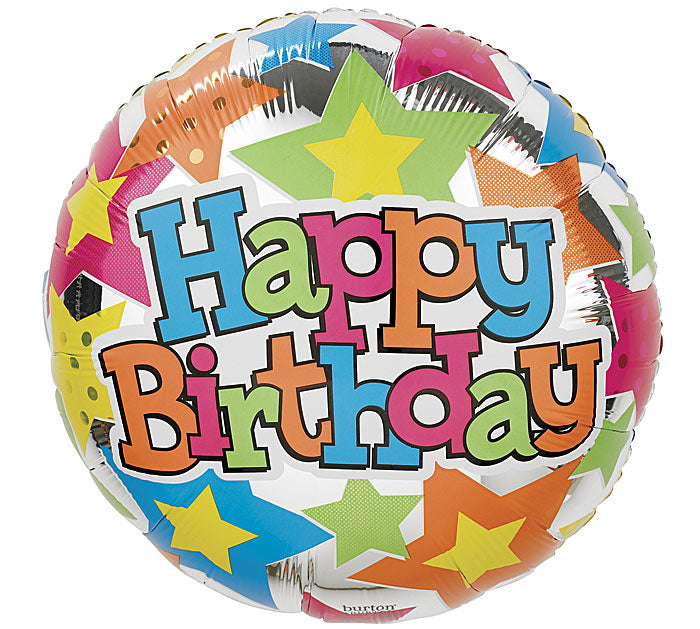 17" Pkg HBD Star Crazy Foil Balloon, [Premier Gifts and Balloons], Balloons, Premier Gifts 'n Balloons