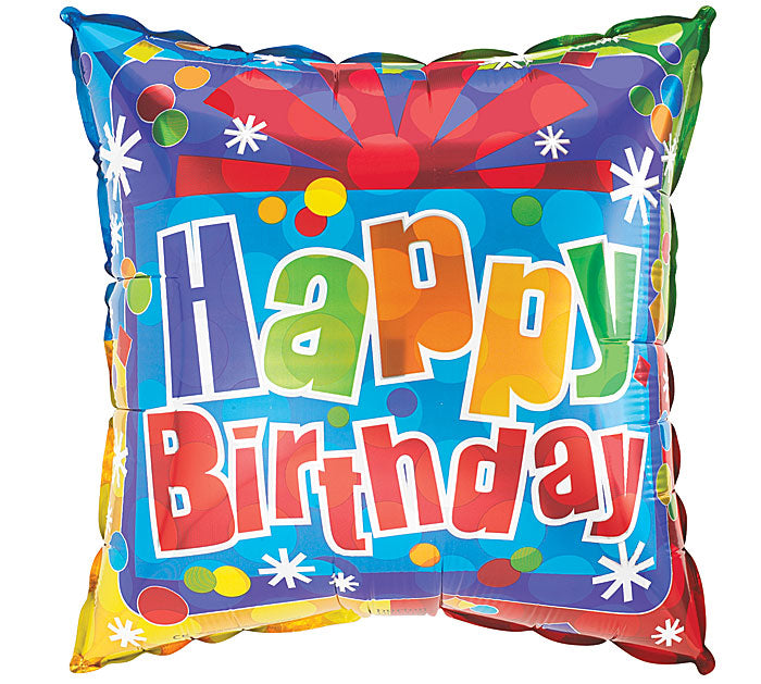 18" Pkg HBD Present Foil Balloon, [Premier Gifts and Balloons], Balloons, Premier Gifts 'n Balloons