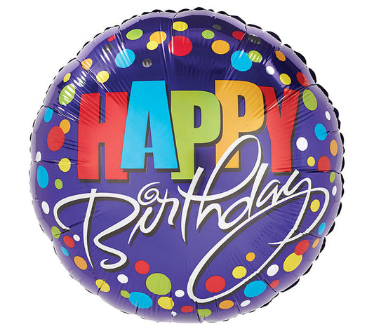 17" Pkg HBD Dots Foil Balloon, [Premier Gifts and Balloons], Balloons, Premier Gifts 'n Balloons