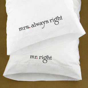 Mr. and Mrs. Right Pillowcase Set, [Premier Gifts and Balloons], Home Decor, Premier Gifts 'n Balloons