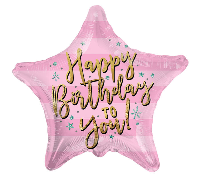 17" Pkg HBD Star Foil Balloon, [Premier Gifts and Balloons], Balloons, Premier Gifts 'n Balloons