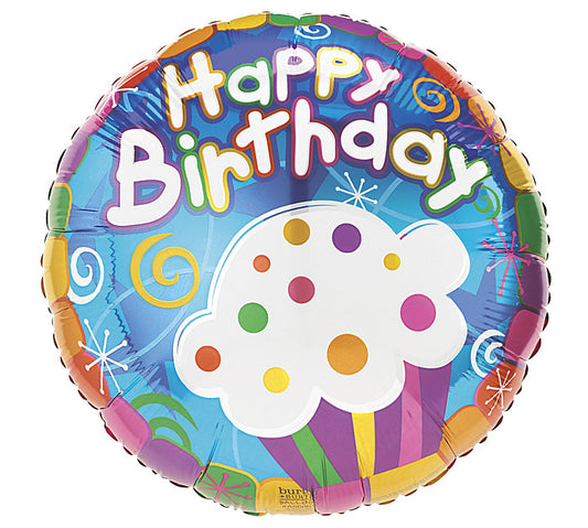 18" Pkg HBD Cupcake Balloon, [Premier Gifts and Balloons], Balloons, Premier Gifts 'n Balloons