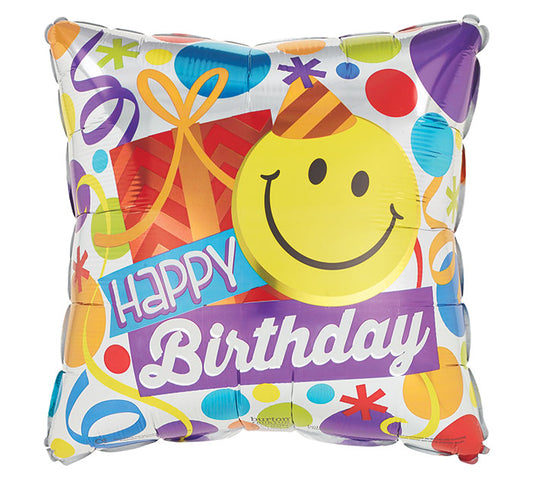 17" Pkg HBD Smiley Face Balloon, [Premier Gifts and Balloons], Balloons, Premier Gifts 'n Balloons