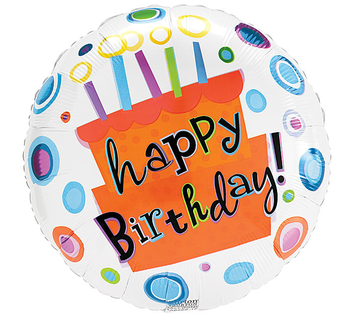 18" Pkg HBD Cake Dots Balloon, [Premier Gifts and Balloons], Balloons, Premier Gifts 'n Balloons