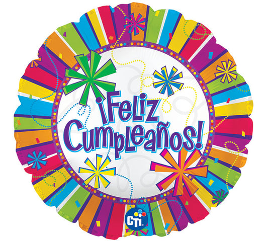 17" Spanish Color Line Feliz Cumpleanos Balloon, [Premier Gifts and Balloons], Balloons, Premier Gifts 'n Balloons